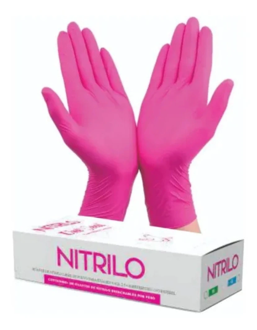 Guante De Nitrilo Uniseal Rosa Con 100 Pzas Talla Chica