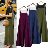 Ladies Bib Pant Suspender Trousers Loose Causal Female Women One-Piece Rompers Overalls Wide-Leg Jumpsuit Streetwear Plus Size 1