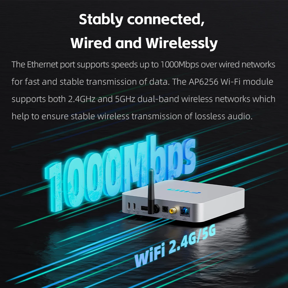 Audio streamer receiver FiiO SR11 AirPlay WiFi multiroom stream Hi-Res audio from Spotify Music Tidal and more