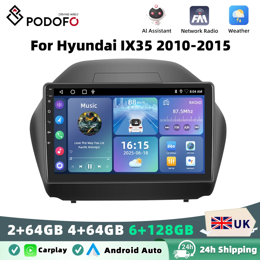 Podofo Android Car Radio For Hyundai IX35 2010-2015 Carplay Android Auto Multimedia Player GPS Navigation RDS Head Unit