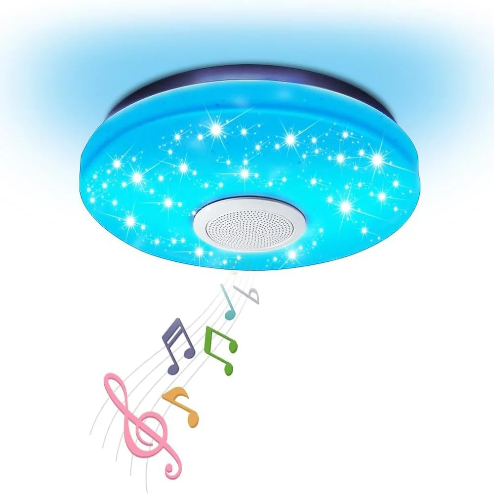 Luz de techo LED de 51W regulable con altavoz Bluetooth, control remoto y control de aplicaciones, lámpara de techo LED con cambio de color RGB