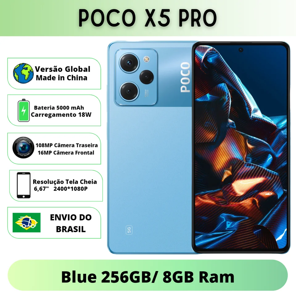 Xiaomi-poco x5 proスマートフォンブルー,グローバルロム,108MPカメラ