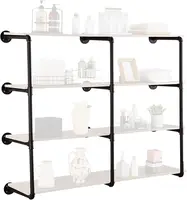 4-Tier Industrial Pipe Shelf, Wall-Mount Floating Design, Rustic Wood Shelves for Kitchen, Bedroom, or Bathroom Storage (Planks 1