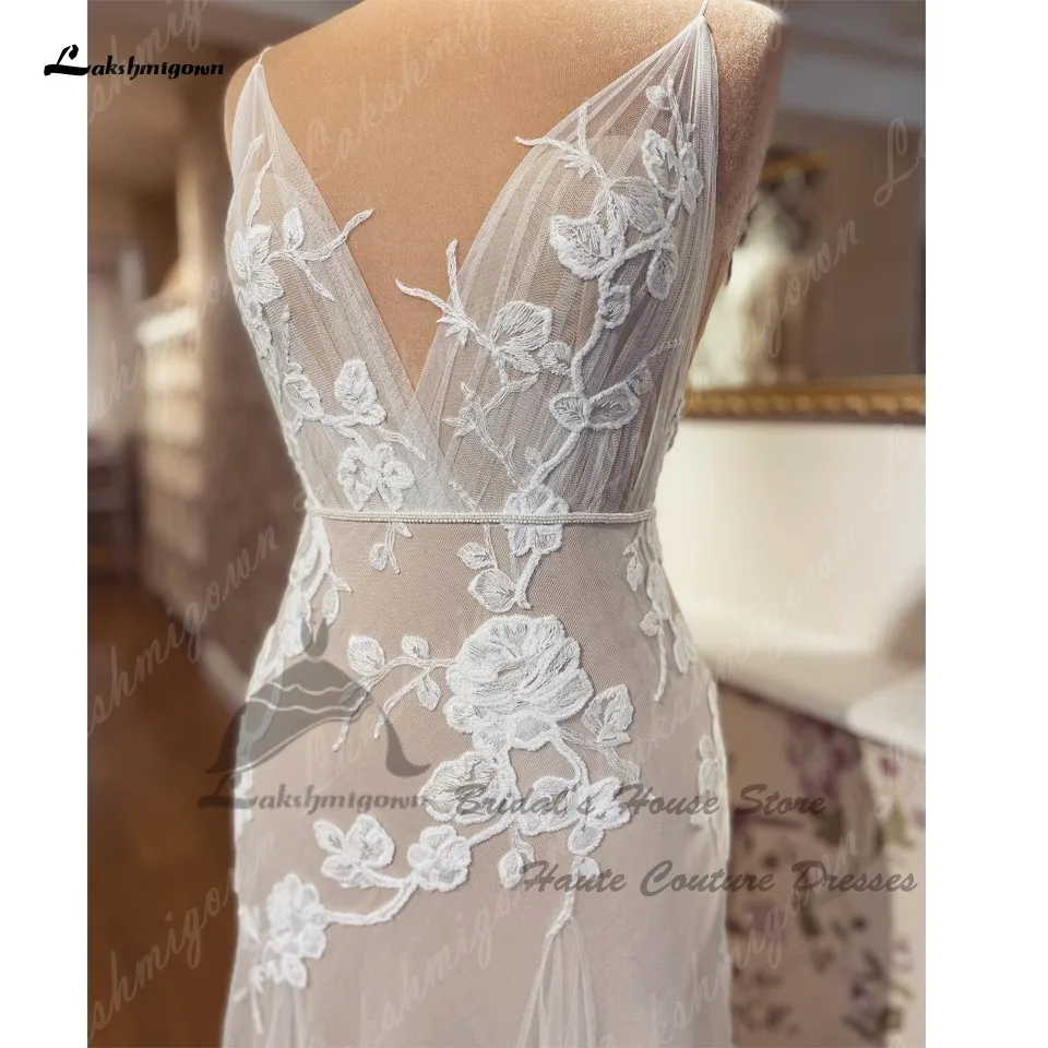 Champagne Boho Dress Women Mermaid Beach Wedding Dresses Robe Mariee 2024 Sexy Bridal Wedding Gowns Spaghetti Straps 3