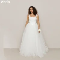 Annie Fishbone Slim Fit Prom Dresses White Tulle Mop Evening Dresses A-line Corset Special Occasions Party Dresses فساتين سهرة 1