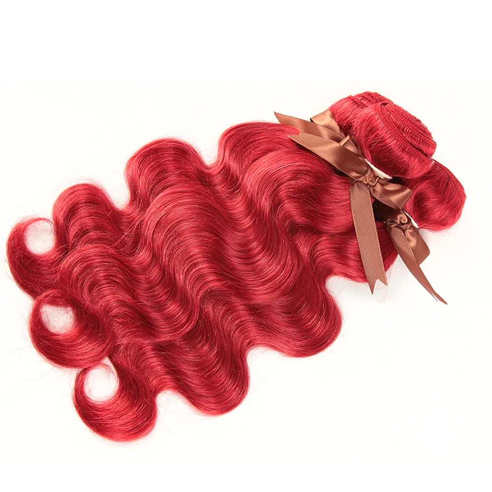 Red Color Brazilian Body Wave Bundles With Closure Remy Hair Weave Bunldes Hair Extension For Black Women 3 Bundles Human