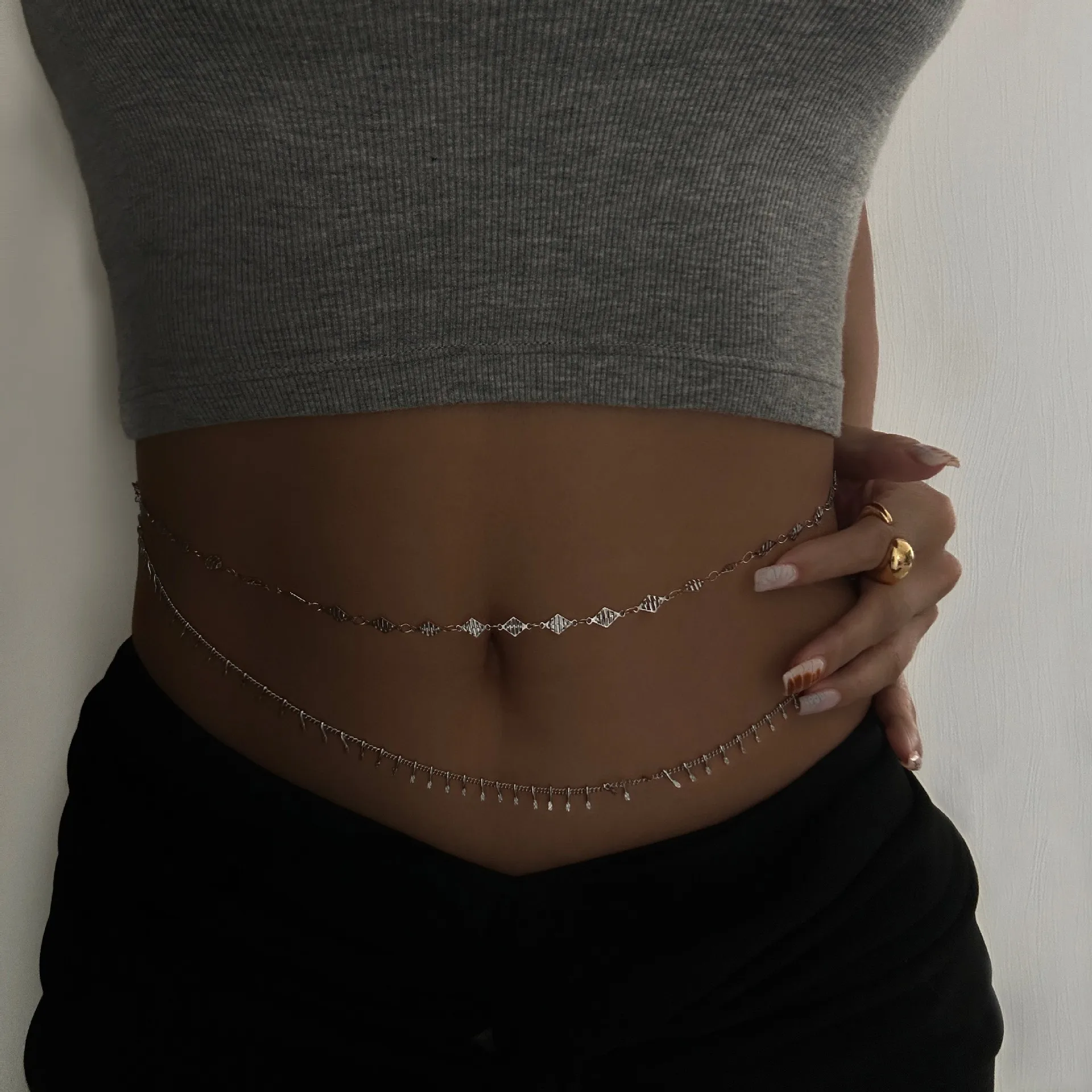 Punk Round Stainless Steel Waist Chain Rhinestone Belly Chain Women Summer Sexy Beach Bikini Body Jewelry