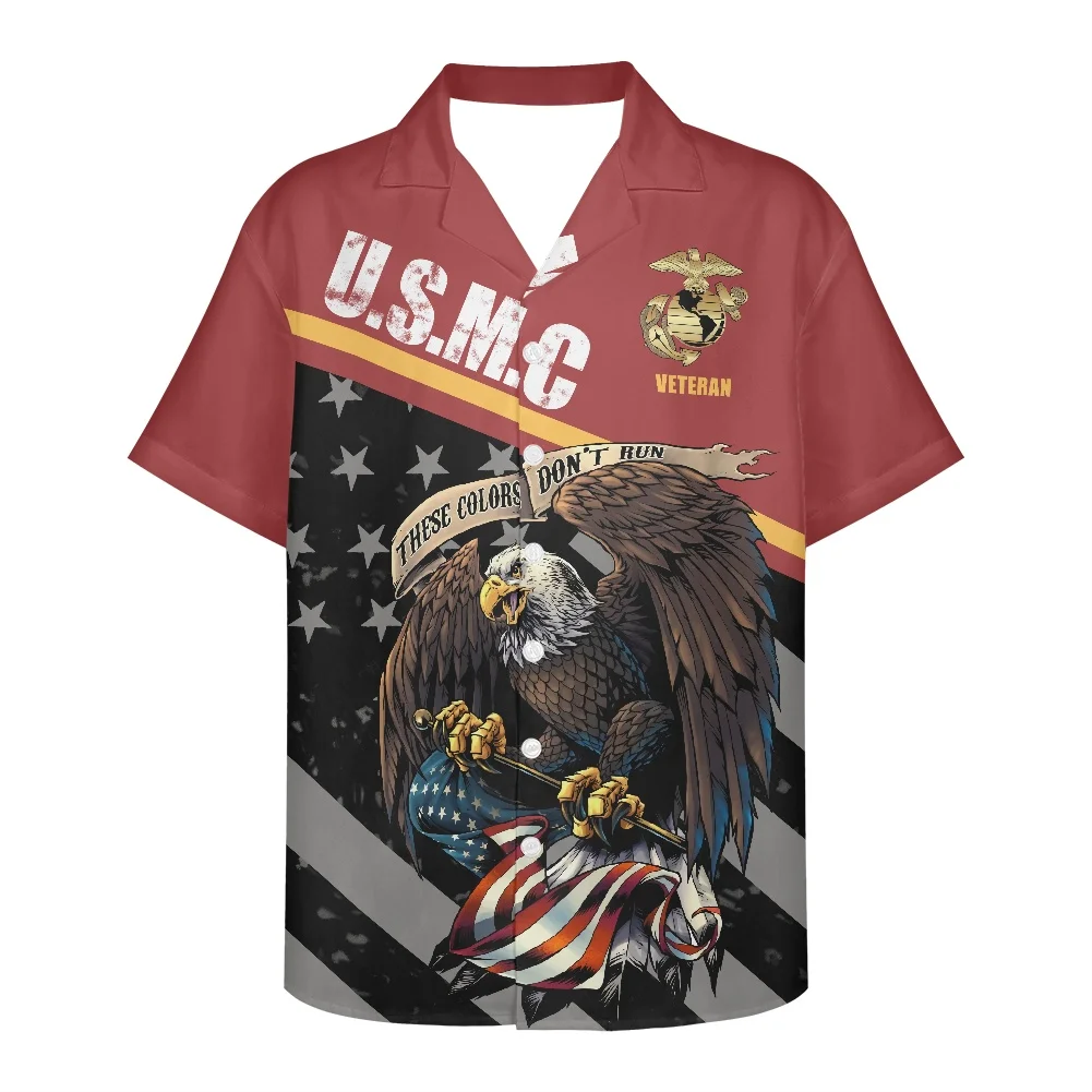 Fashion Design Men's Shirt Summer 2022 Men Shirts American Flag Printing Clothing Plus Size Short-Sleeved V Neck Men's Shirts