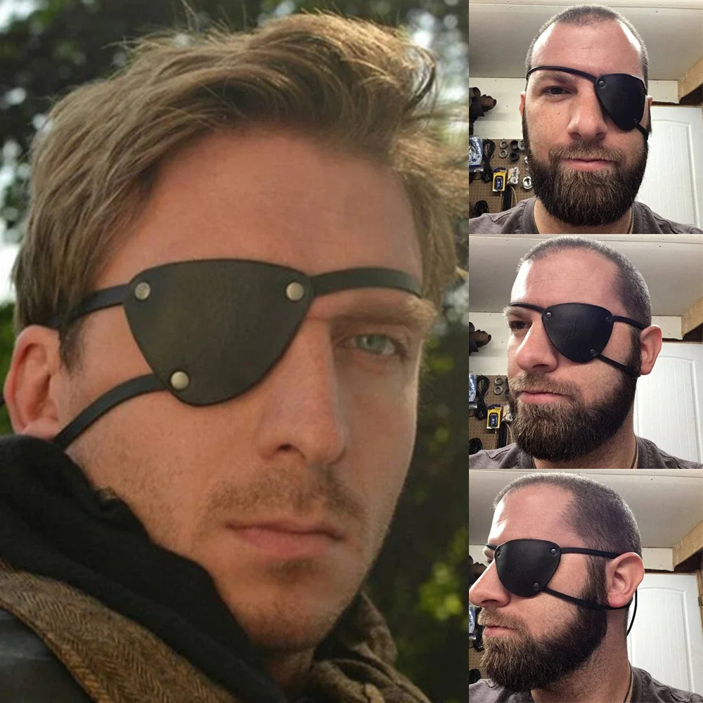 

Medieval Steampunk Viking Knight Pirate Vintage Black Faux Leather Eye Patch Halloween Costume Accessories Cosplay Props