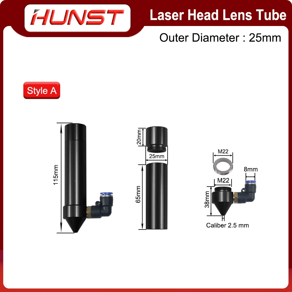 HUNST CO2 Laser Head Lens Tube Air Nozzle Laser Output Lens Diameter 20mm Focal Length 50.8/63.5mm Engraving Cutting Machine co2 laser head parts