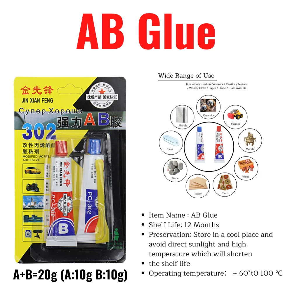 A + B 20G Vetro Metallo Inossidabile Impermeabile Forte Adesivo Struttura Acrilica Speciale Colla Ab Ad Asciugatura Rapida