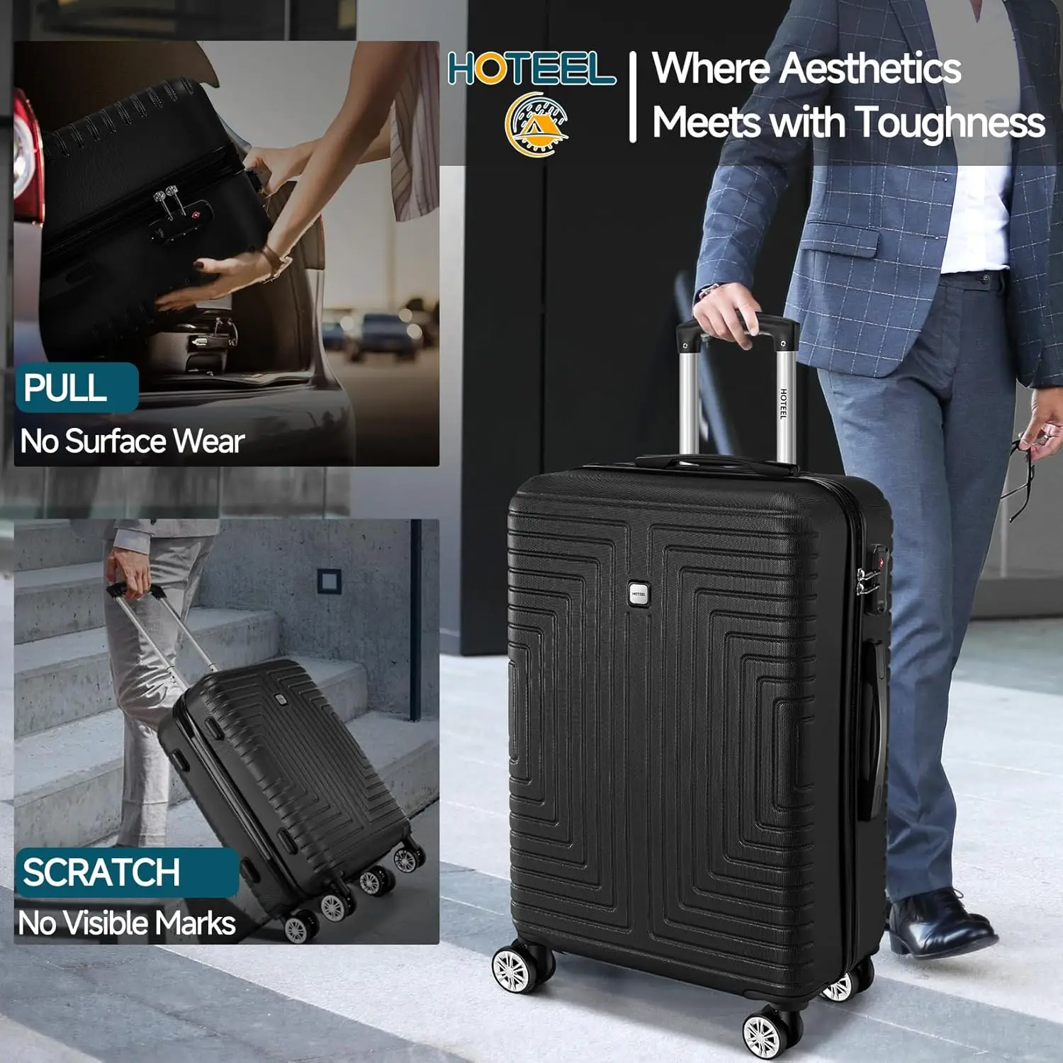 5pcs Luggage Set ABS+PC Suitcases Travel Packing Box With Wheel TSA Aproved Lock And Carry On Bag Wash Bag Travel Suitcase Set 3
