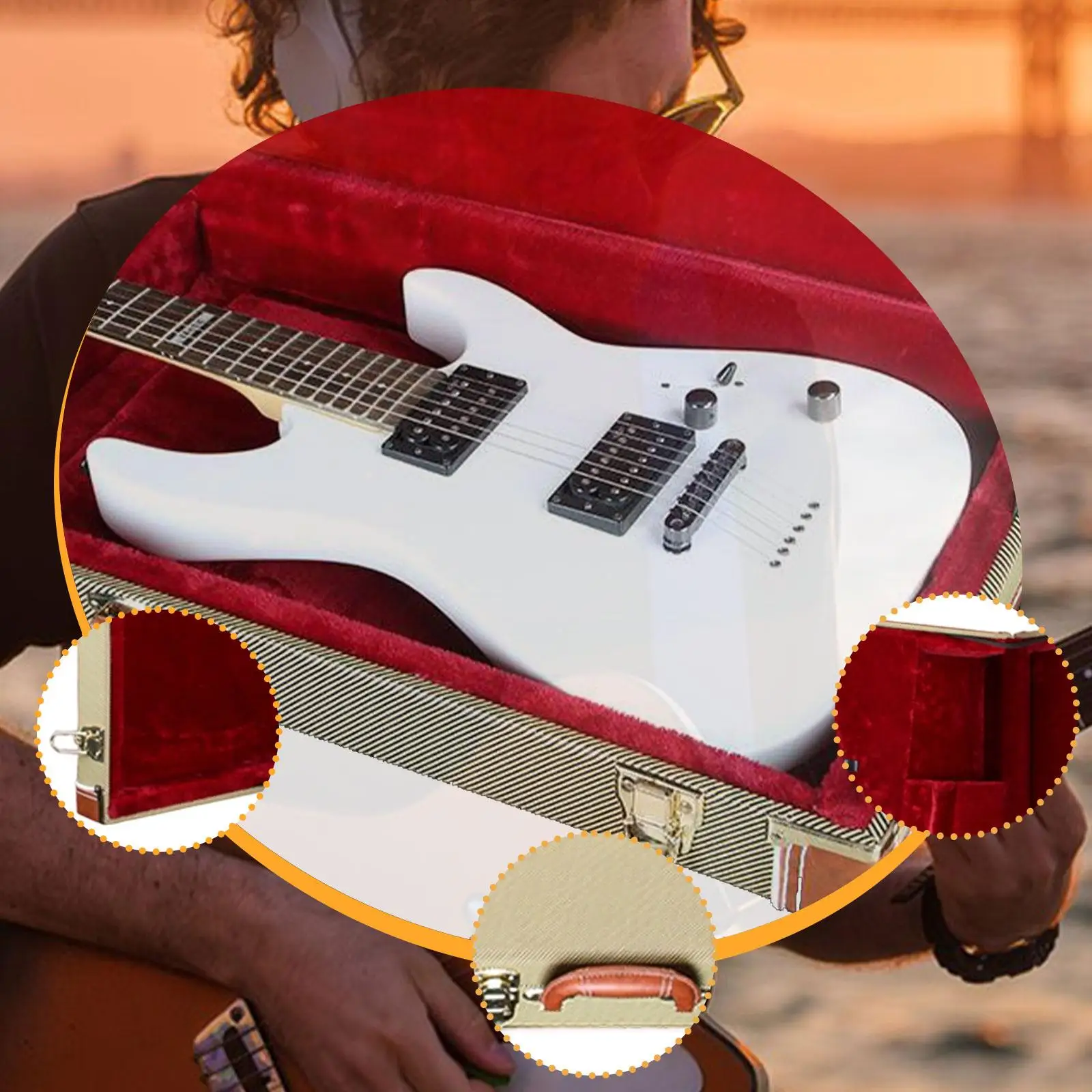 Electric Guitar Hard Case Sturdy Guitar Storage Box Hard Shell Carrying Case Wooden Instrument Protector for Electric