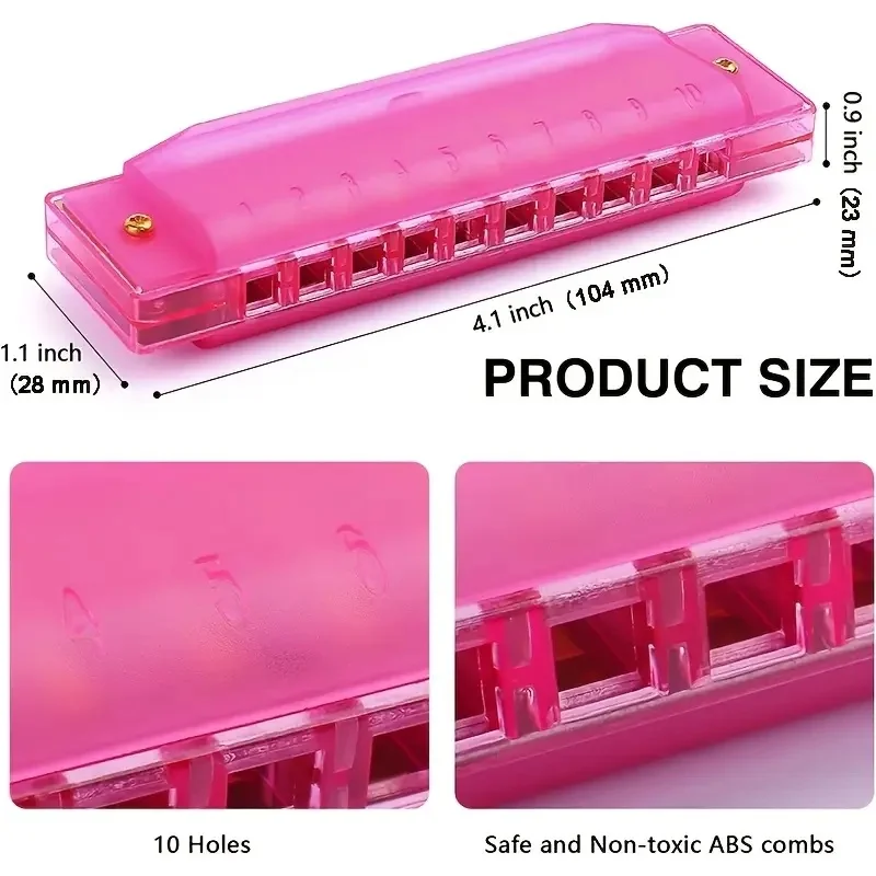 Harmonica Key of C 10 Hole Diatonic Translucent Harmonica C with Case for Beginner Students Kids Gift with Case