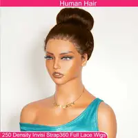 Perruque Lace Frontale 360 Full Lace sans colle en cheveux humains, marron chocolat, avec bords crépus 4C et texture crépue droite, à sangle invisible 2