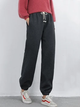 Winter Women Harem Pants Drawstring Fleece Long Thicken Y2K Sweatpants Joggers Trousers Sports Casual Soild Color Warm Pants 4