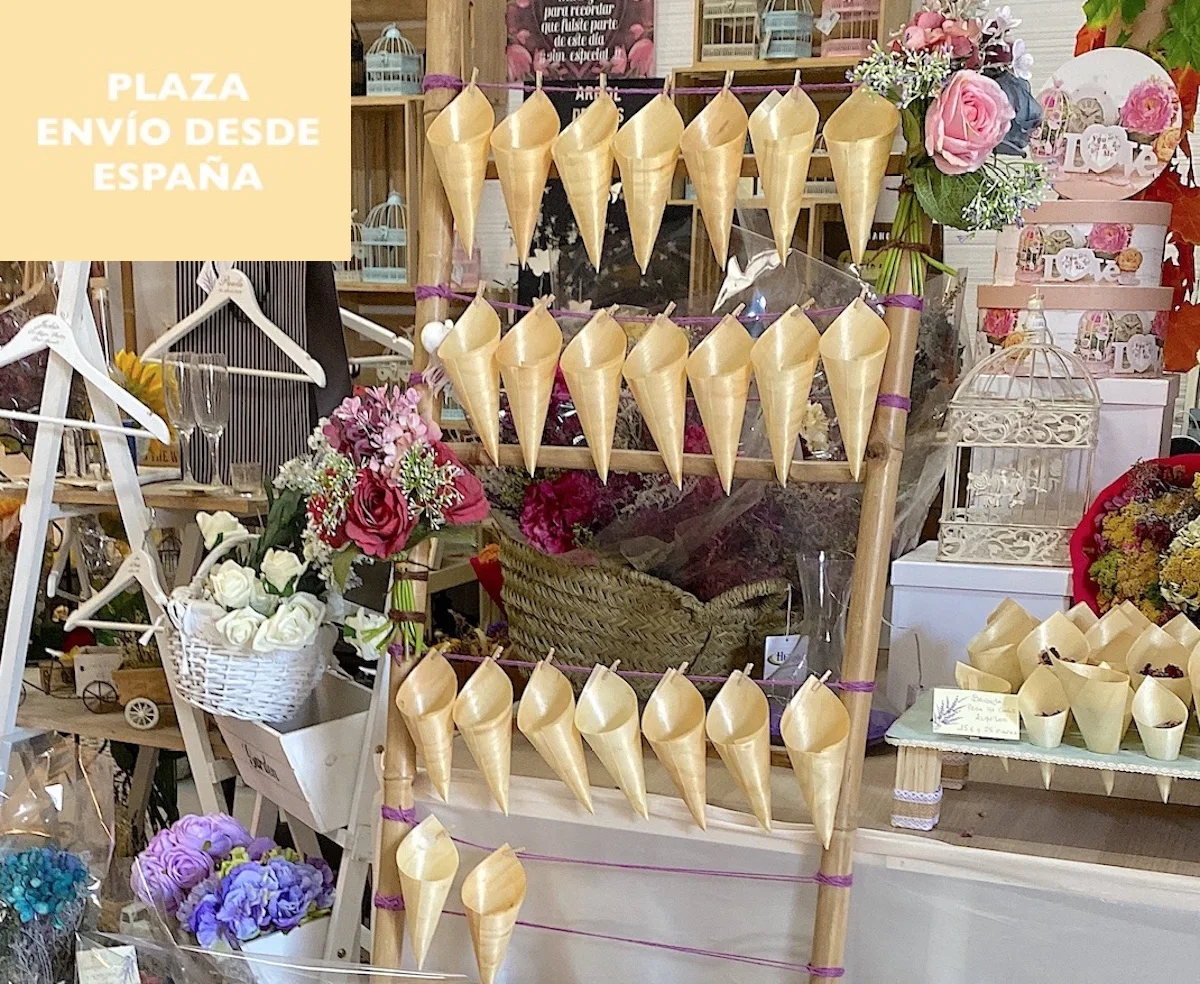 50 conos de madera para bodas pétalos de rosa arroz confeti chucherías  complementos para bodas comuniones detalles invitados bodas - AliExpress, image size:1200x984