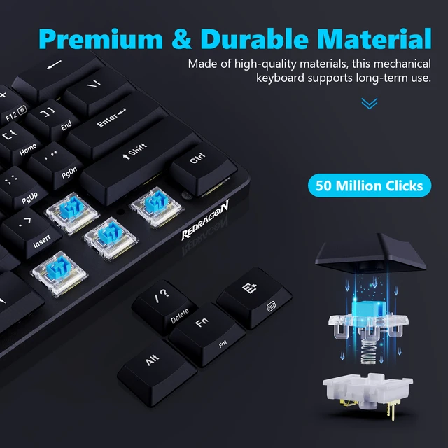 REDRAGON K615P-KBS Elise Pro Mechanical Keyboard Wireless Bluetooth Tri-Mode  RGB Blue Switch 61 Keys Gaming Keyboard - AliExpress