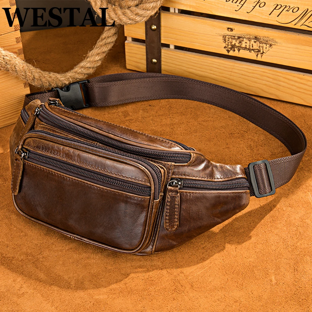 WESTAL Sheep Genuine Leather Men's Waist Bags Belt Men Waist Pack Male ...