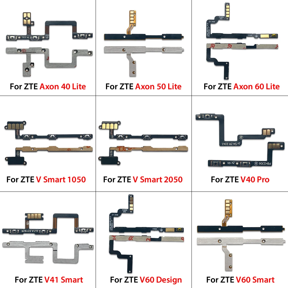10 PCS 전원 켜기/끄기 볼륨 키 버튼 ZTE Axon 40 Lite/50 Lite/60 Lite/V 40 Pro/V41 Smart/Blade A72S 용 플렉스 케이블 리본