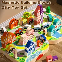 Wooden Building Blocks City Construction Building Sets Kids Montessori Stacking Blocks Educational Toy for  Birthday Xmas Gift