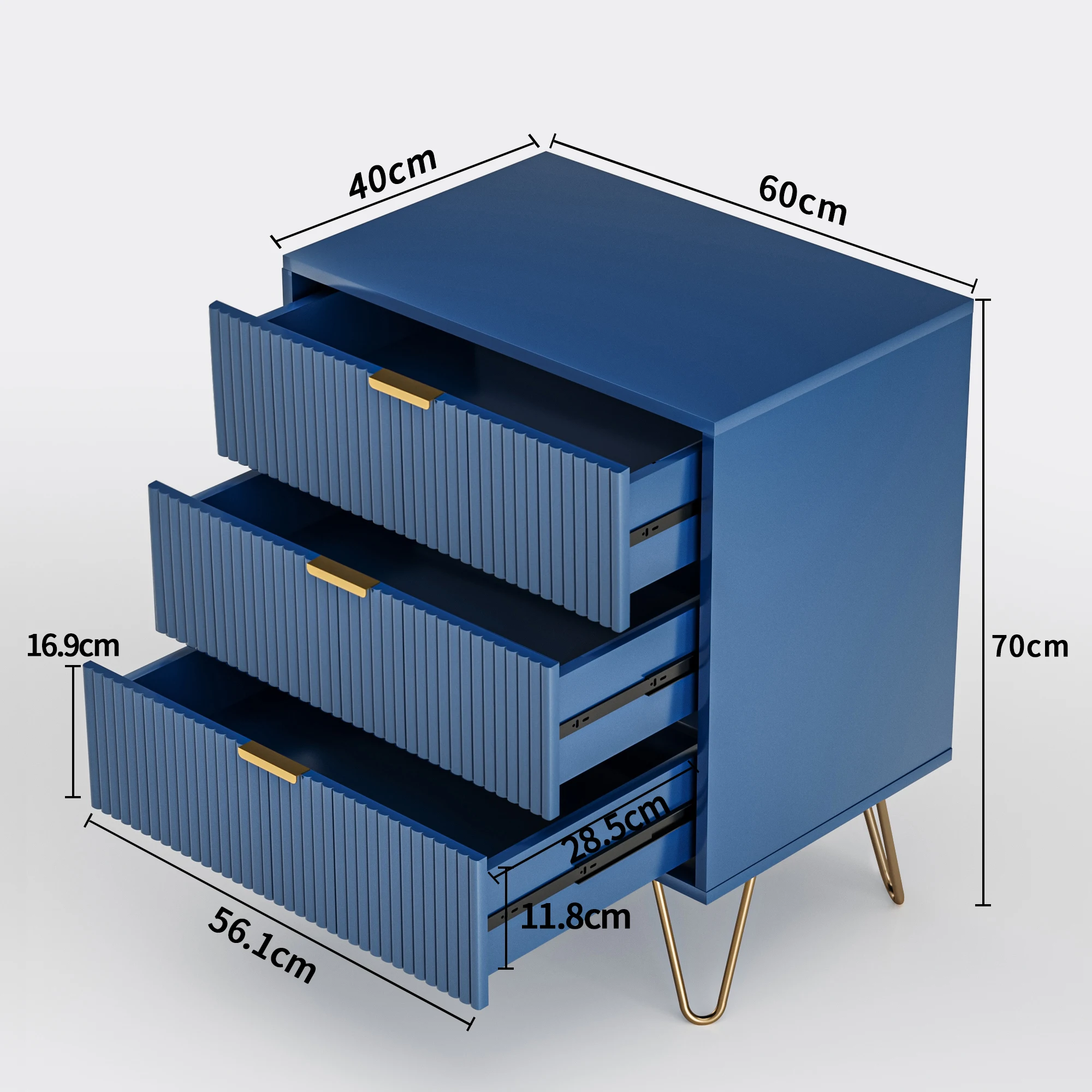 Bleu foncé-3 tiroirs