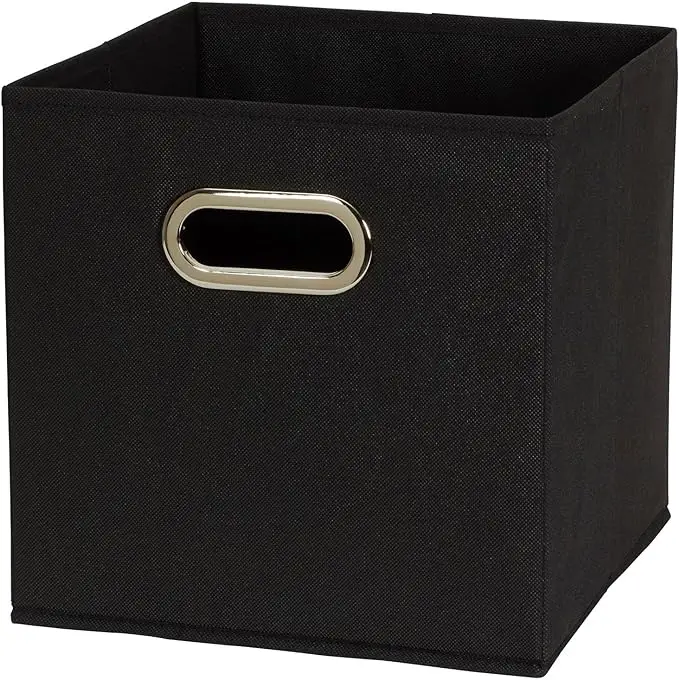 6-pack foldable fabric storage bins, black. Includes handles, ideal for cubbies, closets, or toy organization 4