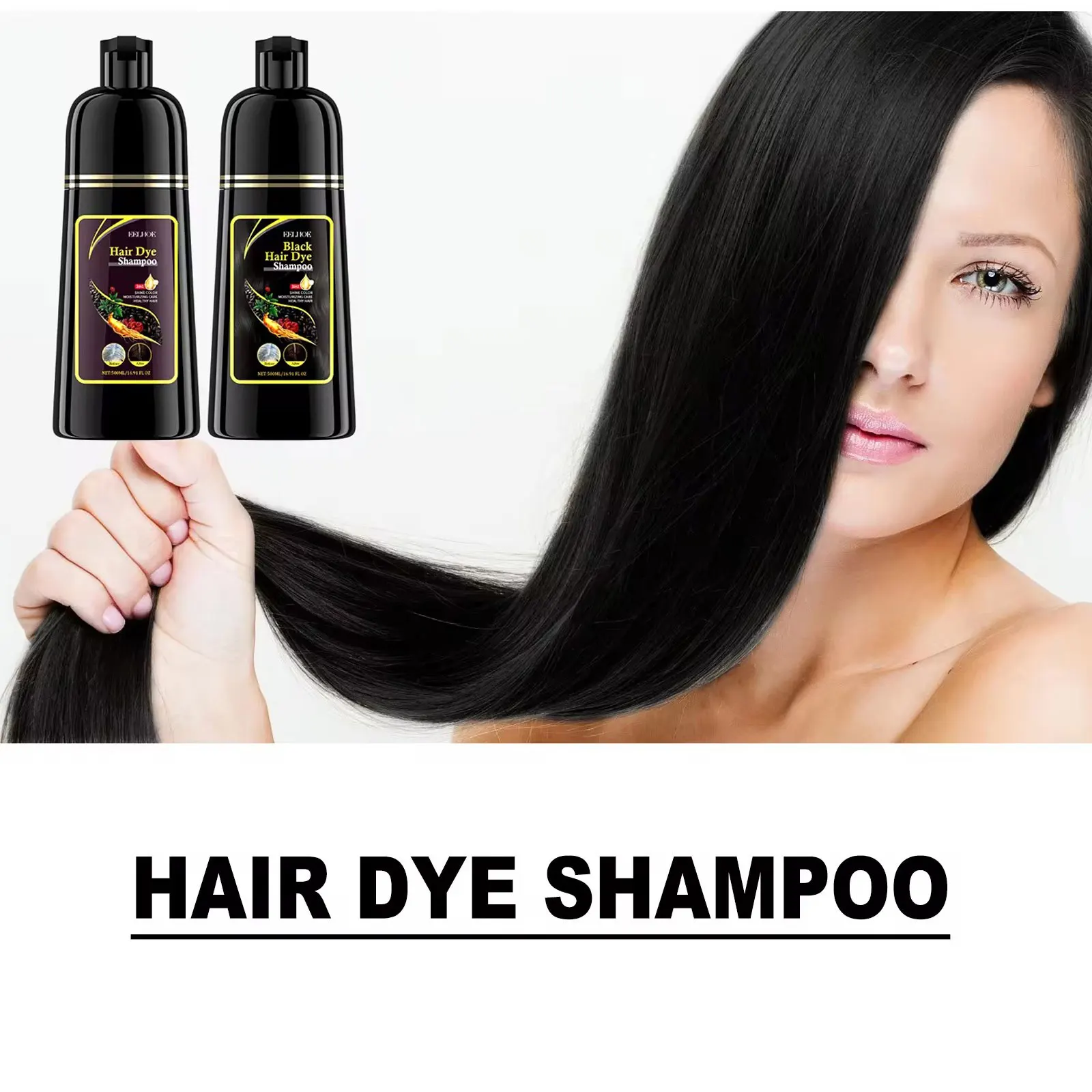 EELHOE Black Hair Dye Shampoo 3 in 1 Growth Clean Hair Darkening Deep Nourishing Black Hair Dye Shampoo Natural Organic Herbal 3