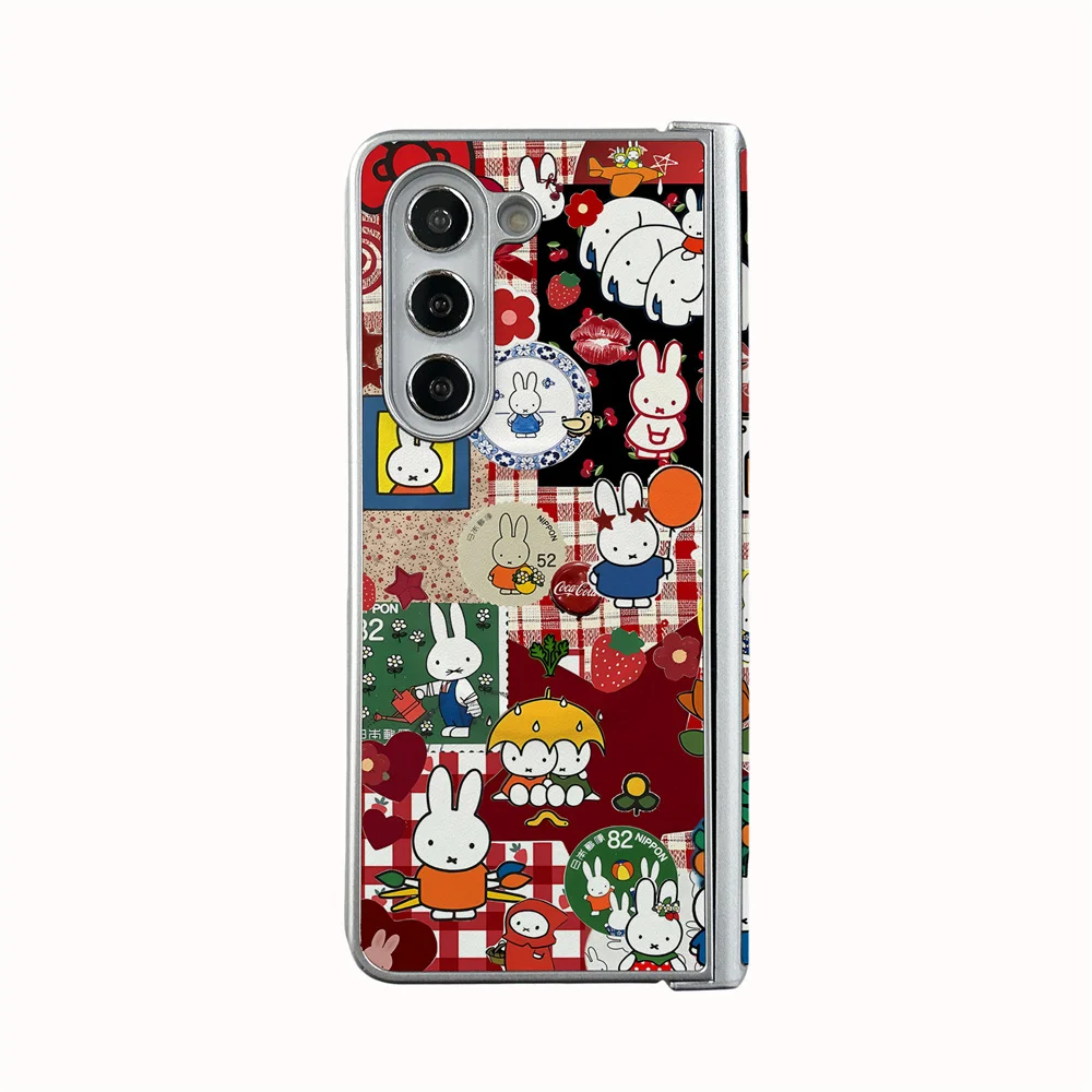 Retro Aesthetic Miffy Bunny Collage Pattern PU Case with Fashion Hinge Full Protection