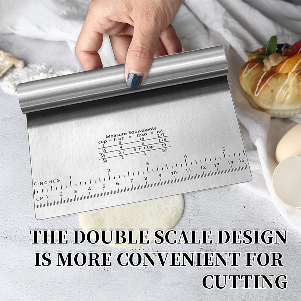 dough scraper pizza cutter dough cutter Stainless Steel Dough Pastry Scraper Pizza Cutter Chopper with Measuring Scale Multipurpose Cake Bread Separator Scale Knife