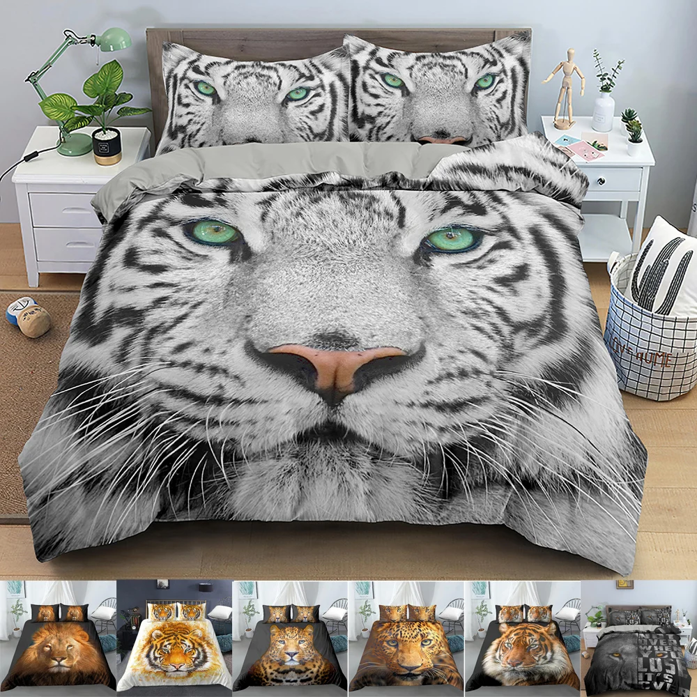 

Animal Bedding Set Double Size Polyester Bed Linens Nordic 3D Lion Tiger Leopard Duvet Cover Pillowcase Queen Size no Bed Sheet