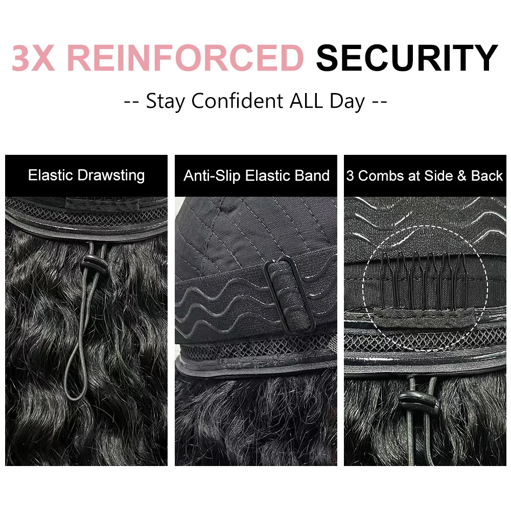 Deep Curly Pull Go 13x6 Lace Wigs with Elastic Drawstring 13x6 HD Lace Frontal Wig Pre Everyting Real Glueless Wig Human Hair