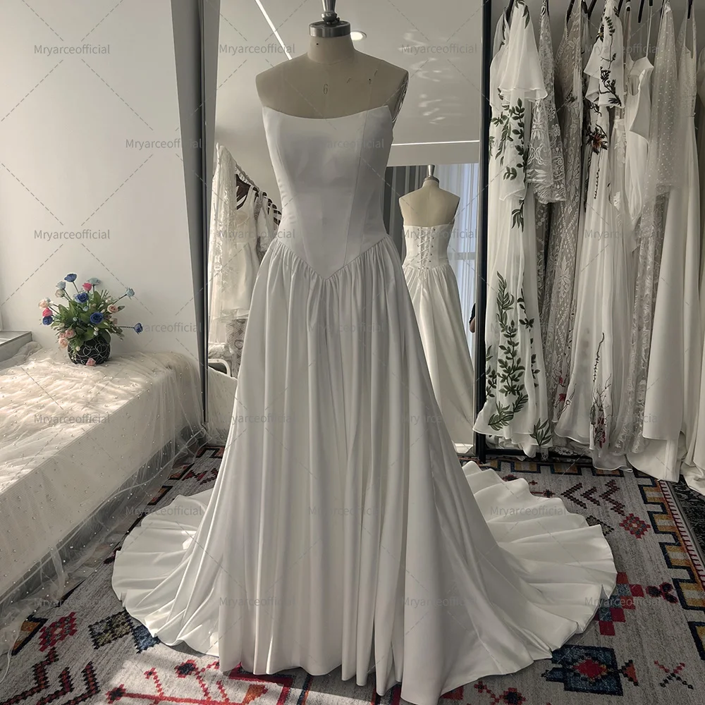 Mryarce 2025 Trends Basque Waist Elegant Wedding Dresses Strapless Silk Satin A Line Bridal Gowns 5