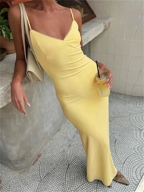 Trendix Women Slim Elegant Maxi Dress Summer Solid High Waist Long Suspender Dresses Vacation Party Sexy Backless Beach Dress 1