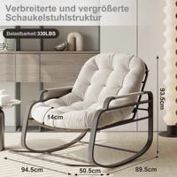 Кресло Trocking, подушка толщиной 14 см, складная подставка для ног, карман для хранения, мягкая ткань + рутин + металл, современный, бежевый — изображение 6