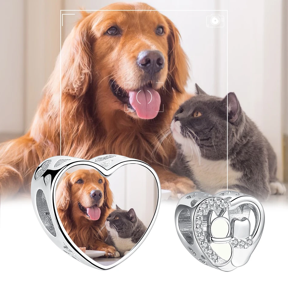 ELESHE Personalized Custom Photo Charms 925 Sterling Silver for Women Enamel Dog Cat Heart Beads Fit Bracelet DIY Fine Jewelry