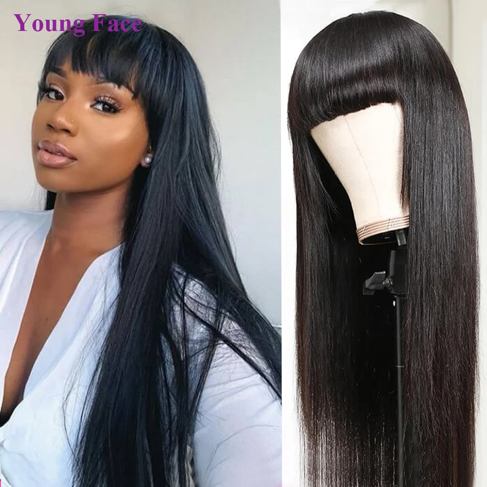 Straight Human Hair Wig With Bangs Full Machine Made Wigs Brazilian Long Human Hair Wigs For Women Natural Fringe Wigs Glueless 5 Straight Human Hair Wig With Bangs Full Machine Made Wigs Brazilian Long Human Hair Wigs For Women Natural Fringe Wigs Glueless