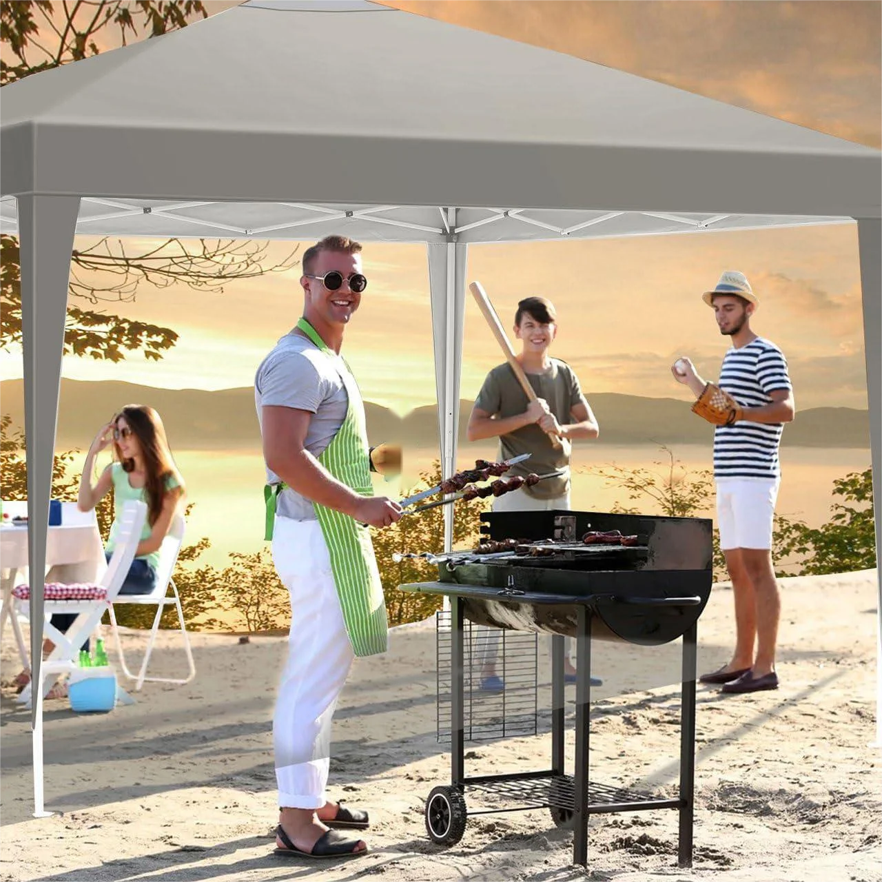 3x3m Popup Pavilion Waterproof Beer Tent Foldable Canopy without sidewall,3Height Adjustable,Party Tent For Garden,Beach,Markets