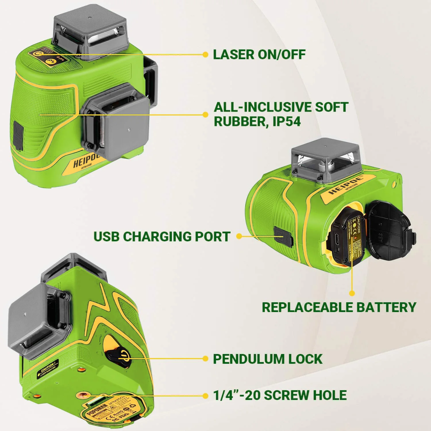 Heipoe 12 lines Green beam Self-leveling Vertical & Horizontal Laser Level with