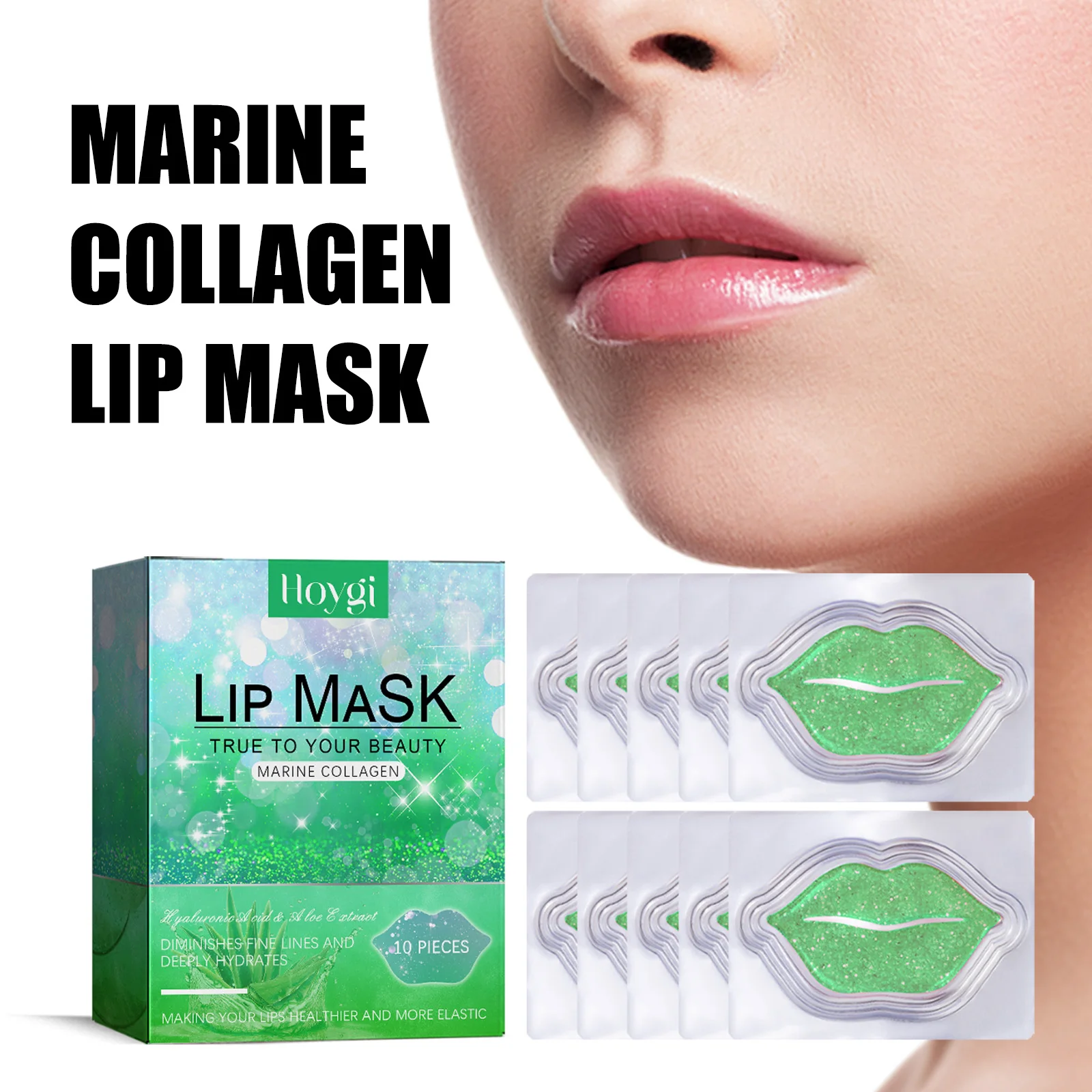 Hoygi Moisturizing Lip Mask Aloe Vera Moisturizing and Anti Drying Crack Autumn and Winter Moisturizing Care Whitening 10 Pieces 4