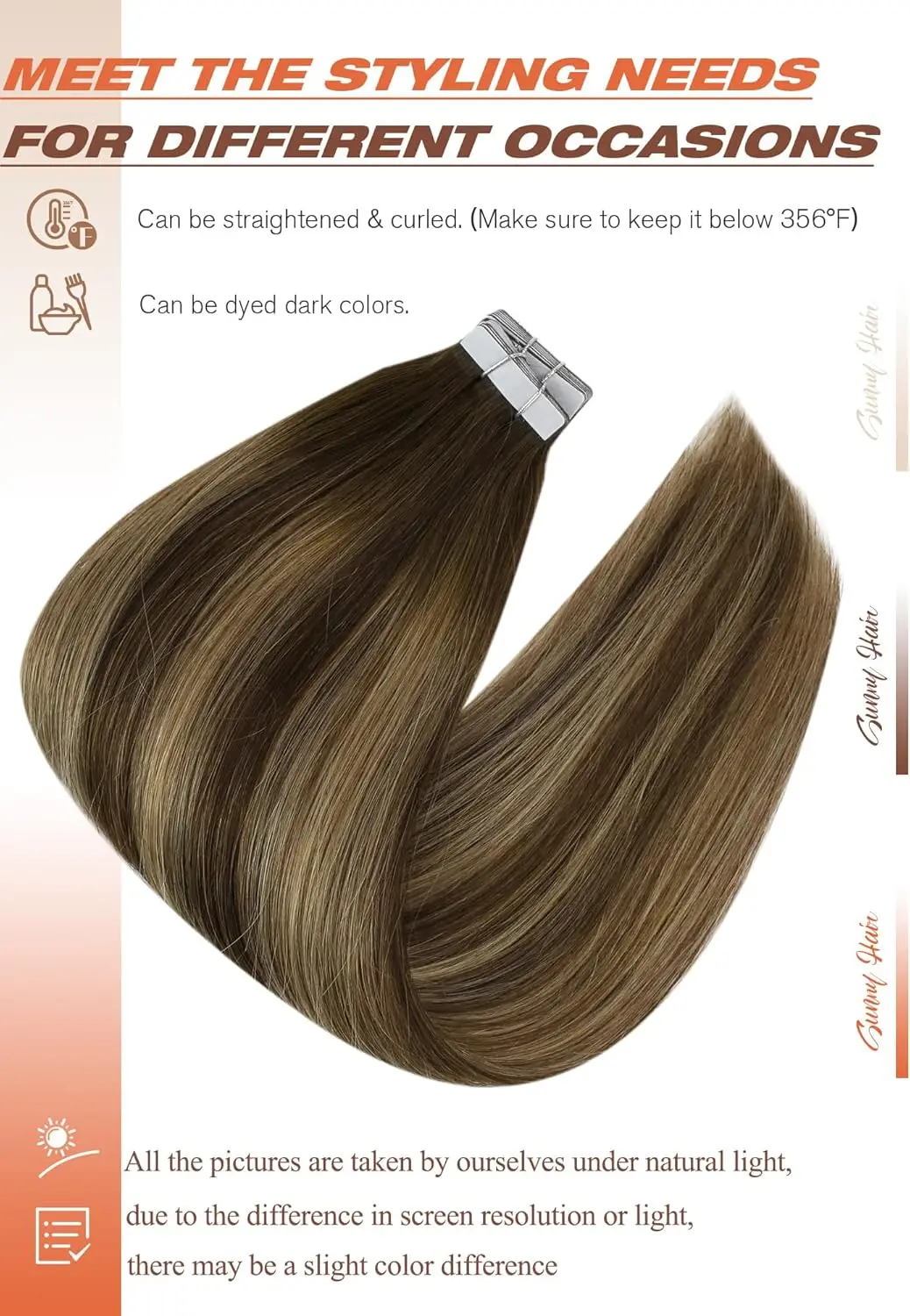 VeSunny 레미 테이프 인 헤어 익스텐션 100% 브라질 인간 천연 헤어 12-24인치 30&50G 발라야쥬 컬러 심리스 테이프 헤어