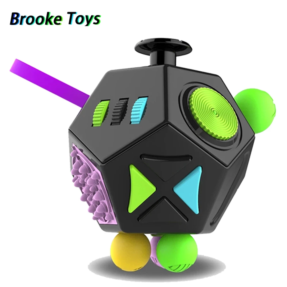 Fidget Toy Cube Anxiety Stress Relief 12 Sided Sensory Finger for Adults and Kids Black fidget toys,puzzle toys,anti stress toys,puzzle cube,magic puzzle cube