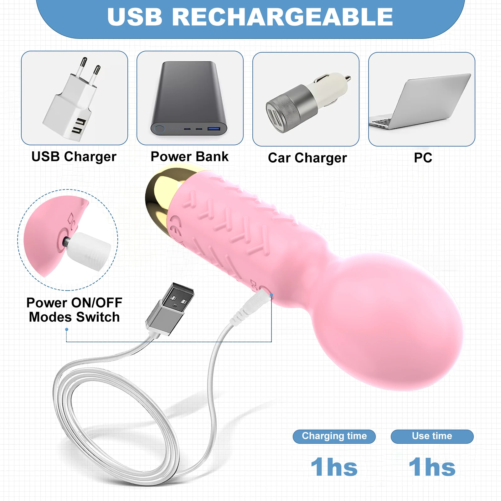 Personal Massager For Women, Mini Rechargeable Wand Massagers Cordless Powerful Wand With 10 Vibration For Soreness Relief