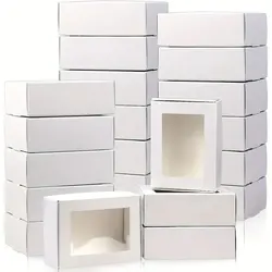 Kraft Paper Gift Boxes with Transparent PVC Windows - Versatile Packaging - 50pcs (WHITE)