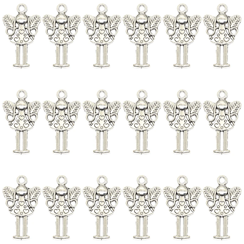 

25pcs Wholesale Antique Silver Angel Charms Zinc Alloy Metal Girl Pendants For DIY Handmade Jewelry Accessories Making 25*14mm