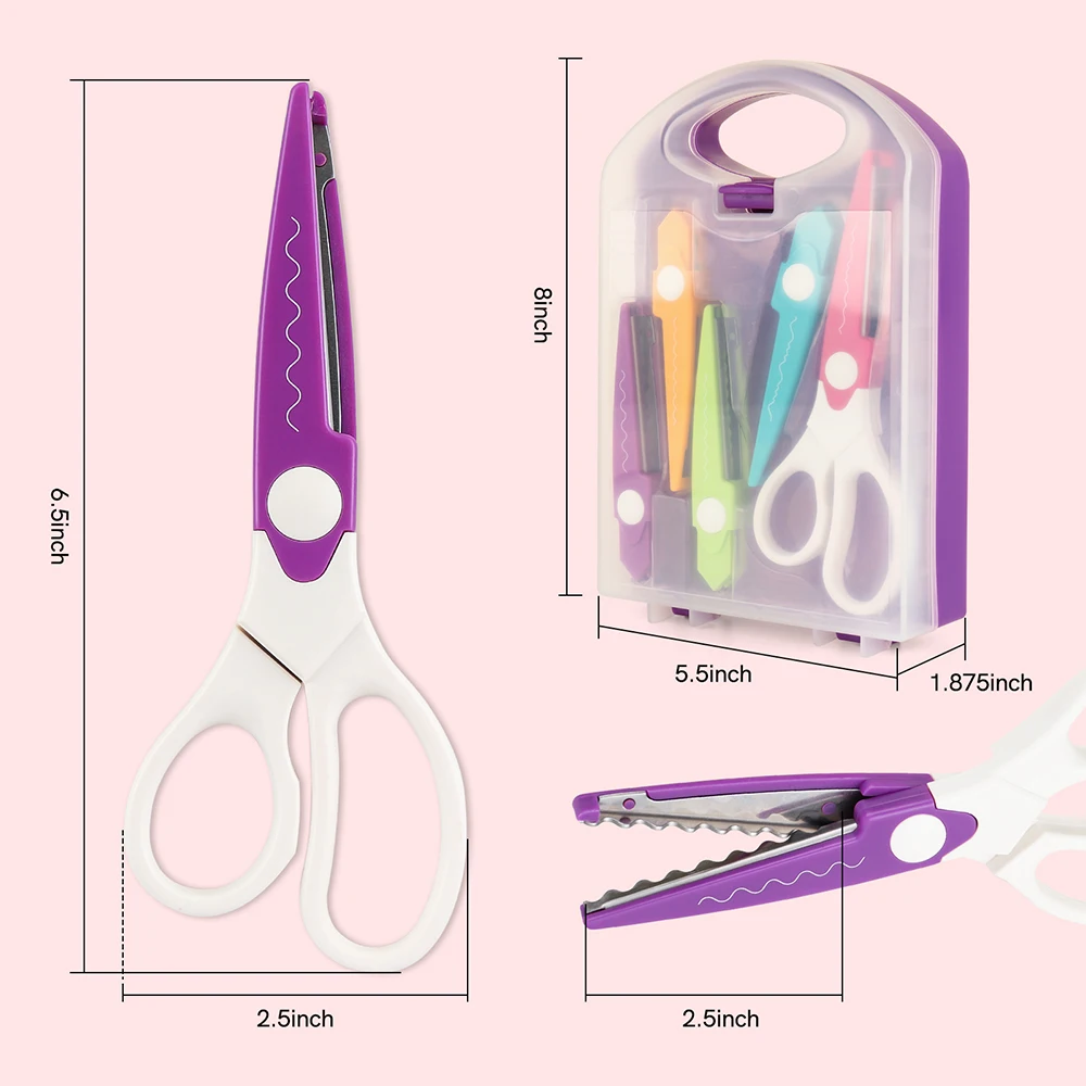 6PCS Decorative Paper Edge Scissors Set Scissor Album School Pinking Shear  Creative Scrapbook Replaceable Pattern Scissors