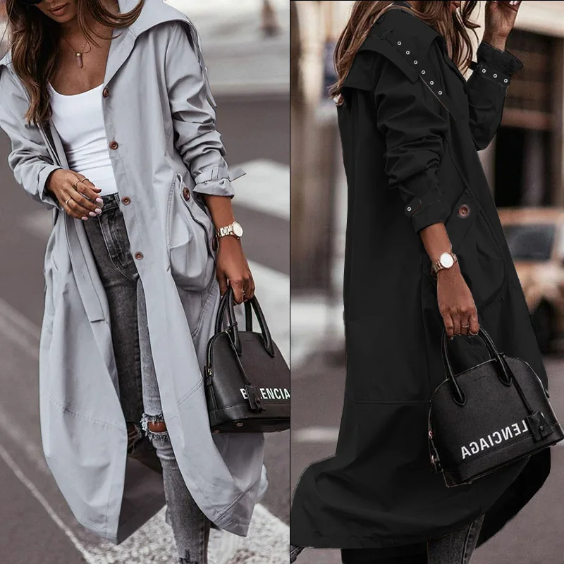 

Double-Breasted Mid-Length Windbreaker Coat Autumn And Winter New Style Small Crowd Personality Casual Large Lapel