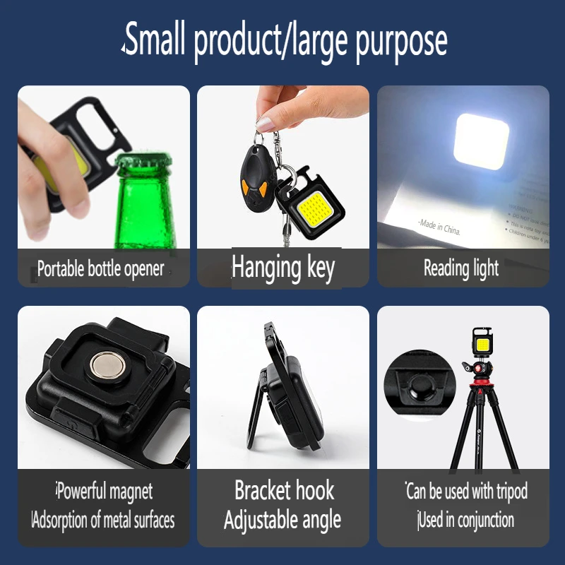 Keychain Light Mini Multifunctional Camping Flashlight COB Portable Bright Pocket Clip Lantern Outdoor Work For Camp Hiking Run