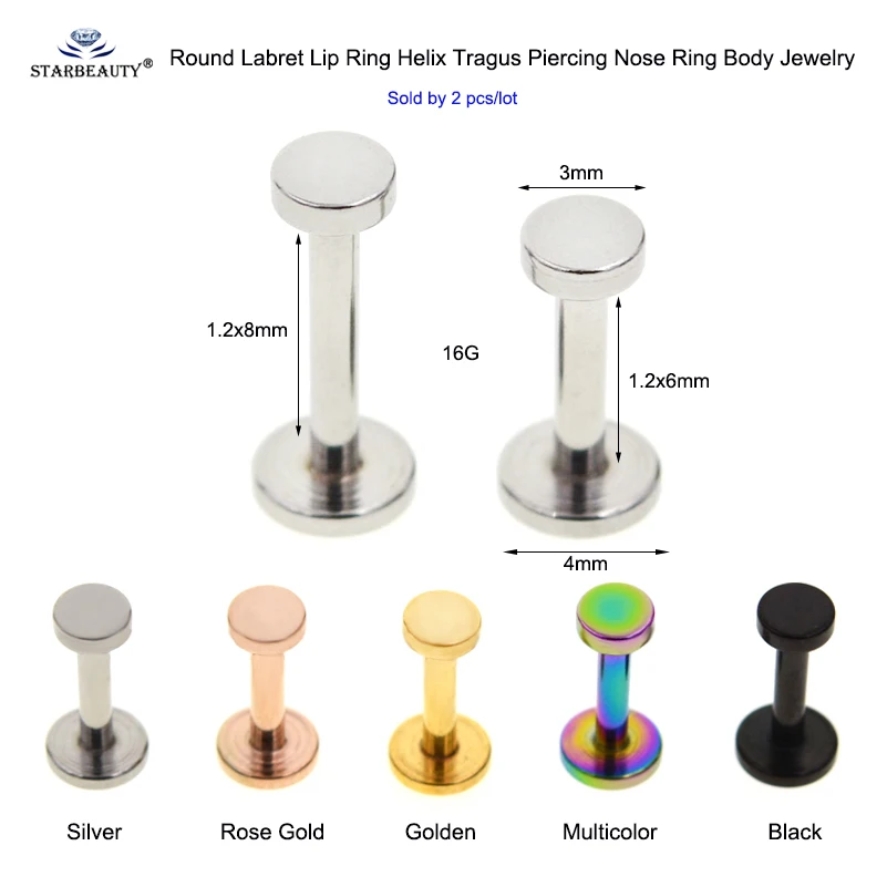 Round Disc Nose Piercing Helix Piercing Nariz Tragus Labret Stud Lip Nose Ring Cartilage Earrings Pircing Jewelry 2Pcs 1.2x6/8mm nose rings piercing jewelry nose studs body piercing earrings ear piercing jewelry ear studs metal jewelry body jewelry body piercing jewelry