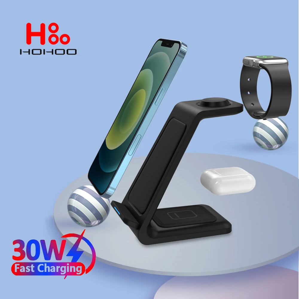 30W Fast Wireless Charger Stand Per Iphone 15 14 13 12 Pro Max Apple Watch 8/7 Airpods Pro 2 3 Samsung S24 23 22 21 Ultra Samsung Galaxy 6 5 Attivo 1 